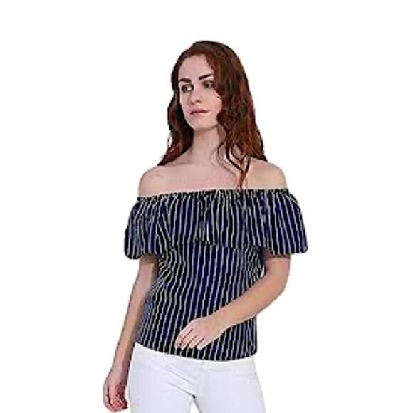 ❤️ FOREVER 21 Navy Blue Striped Flowy Crop Top Small Top Size Small - Picture 1 of 6